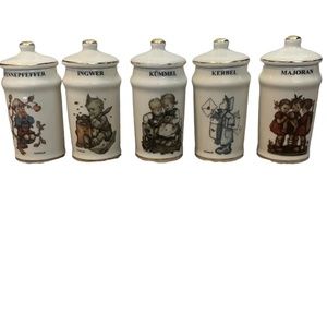 set of 5 vintage MJ Hummel porcelain spice jars, Danbury Mint 1987 Dutch version